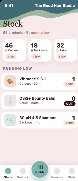 Salon Invoice Tracker screen