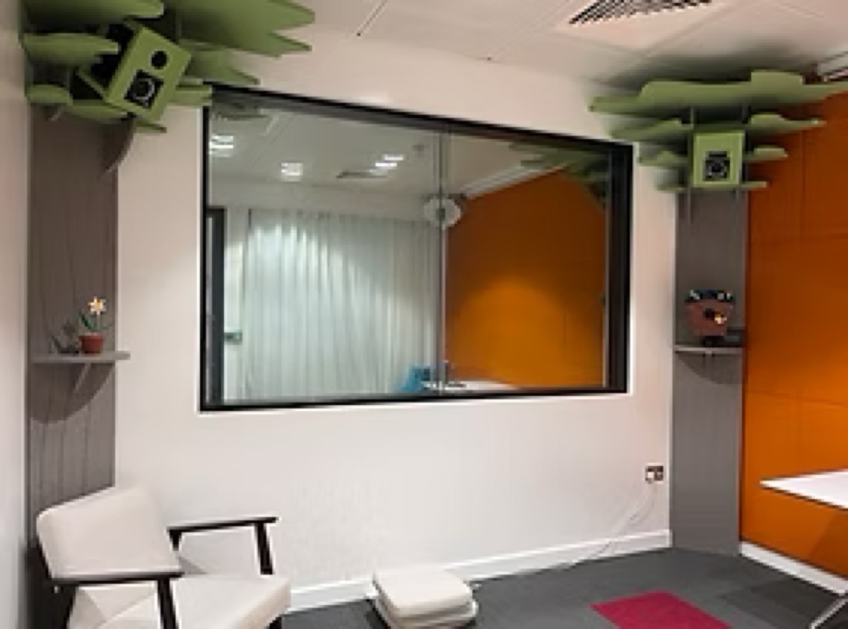 Observation window of the motion-capture room